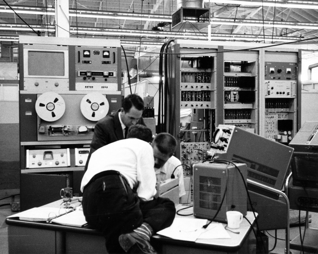 Erhard Kietz and colleagues at work on Ampex instrumentation recorder in the late 1950s.